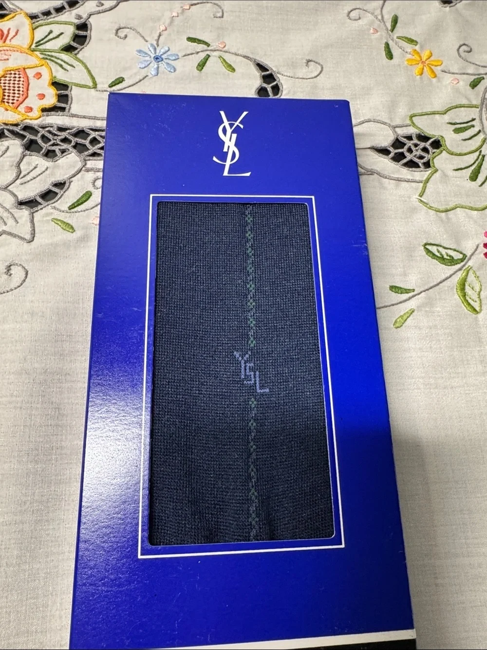 Vintage Yves Saint Laurent Navy Men’s Dress Sock in Original Sealed Box